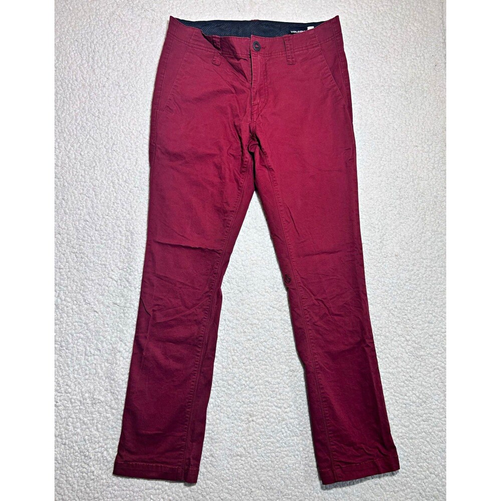 Volcom Men Chino Pants 29 Frickin Modern Stretch Burgundy Wine Red Skate Casual